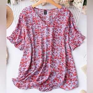 Floral Print Flounce Sleeve Blouse